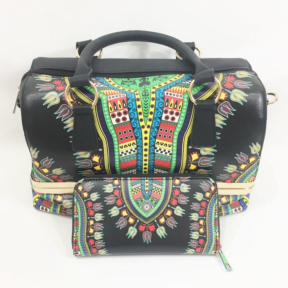 Cowgirl Trendy Multi-Colored Dashiki Ethnic Print Train Case and Wallet Set - Picture 1 of 14